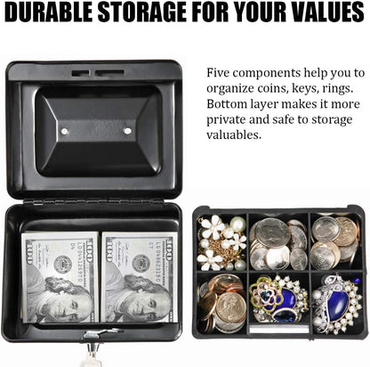 Cash Box with Money Tray and Key Lock, Parrency Large Money Box, 11 4/5" x 9 2/5" x 3 1/2", (Black Key Lock, XLarge)