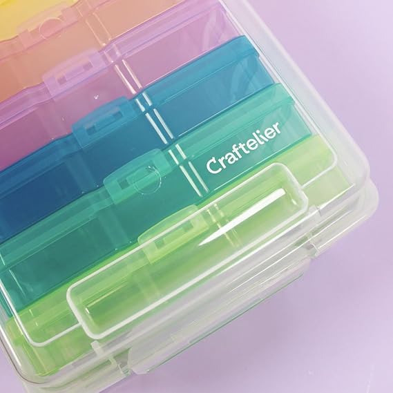 Craftelier - Portable Transparent Storage Box with 6 Mini Translucent Coloured Boxes for Scrapbooking Materials and Other Crafts | Includes Snap Closure | Size Approx. 22 x 18.90 x 13.80 cm