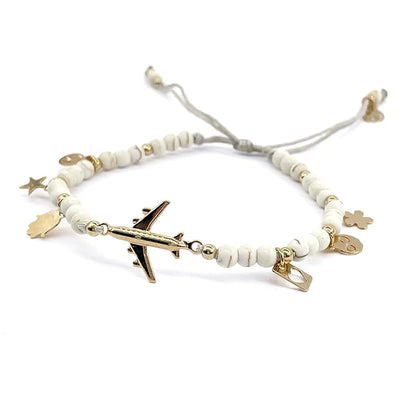 Delicate Travel Fans Bracelet Made with Natural Stones and Symbolyc Charms Special to Fly Lovers Adjustable for Women and Young Girls