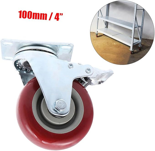 2pcs Red Tpr Brake Caster Wheels Heavy Duty Industrial Use Rotation for Furniture and Equipment Wear Resistant Design Easy Installation