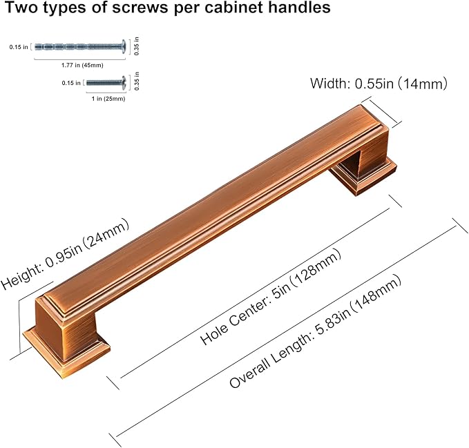 5 Inch Brushed Brown Square Cabinet Pulls, 5 Pack