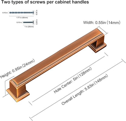 5 Inch Brushed Brown Square Cabinet Pulls, 5 Pack