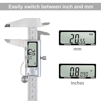 Digital Caliper, Caliper Measuring Tool with Stainless Steel, Electronic Micrometer Caliper with Large LCD Screen, Auto-Off Feature, Inch and Millimeter Conversion (6 Inch150 mm)