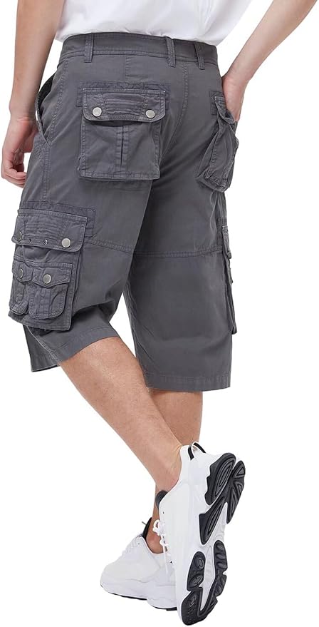 BEST SOUTH Men's Capri Long Twill Cargo Shorts Below Knee 13 Inches Cotton Relaxed Fit Casual Multi-Pocket