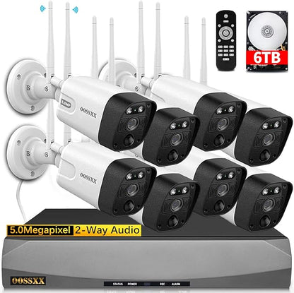 (90 Days Storage) 2-Way Audio 5.5MP 2 Antend Outdoor Security Wireless Camera System WiFi Video Surveillance