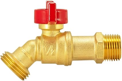 12 Inch MIP Brass Male Hose Bibb, 34 Inch MHT Outlet, Quarter Turn Shut Off Valve, 48600