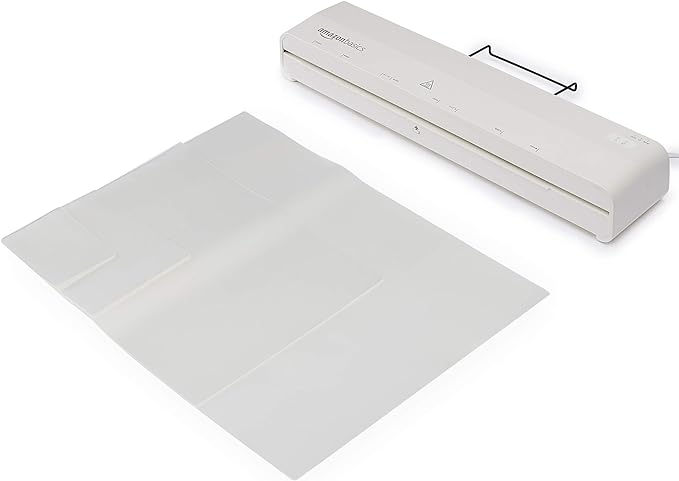 Basics 12-Inch Thermal Laminator Machine with Rapid Warm-Up (1 min), 20 Assorted Laminating Pouches Included, White