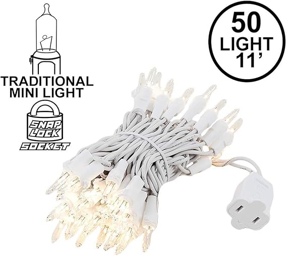 Novelty Lights 50 Light Clear Christmas Wedding Mini String Light Set, White Wire, Indoor/Outdoor UL Listed, 11' Long
