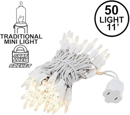 Novelty Lights 50 Light Clear Christmas Wedding Mini String Light Set, White Wire, Indoor/Outdoor UL Listed, 11' Long