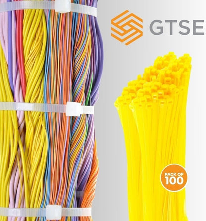 GTSE 8 Inch Yellow Zip Ties, 100 Pack, 50lb Strength, UV Resistant Strong Nylon Cable Ties, Self-Locking 8" Tie Wraps