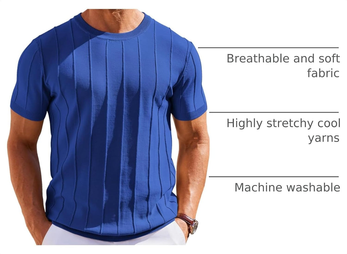 COOFANDY Men's T- Shirts Short Sleeve Knit Sweater Shirt Casual Crewneck Ribbed Pullover Tees.