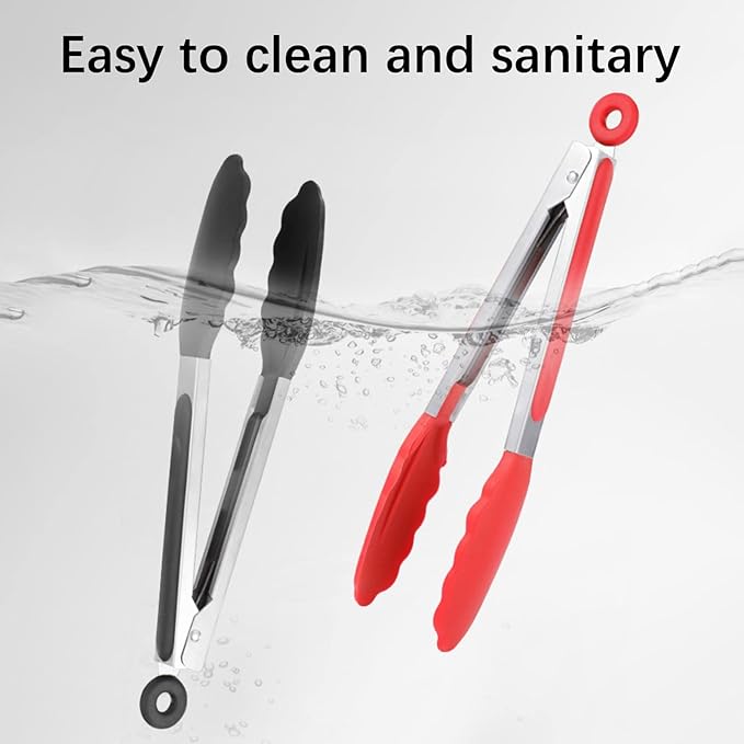 Cooking Tongs Stainless Steel, Kitchen Tongs with Silicone Tips, Food Tongs for Baking and Cooking, 304 Stainless Steel, Heat Resistance Up to 470F, Easy to Store and Clean, Medium, Pink