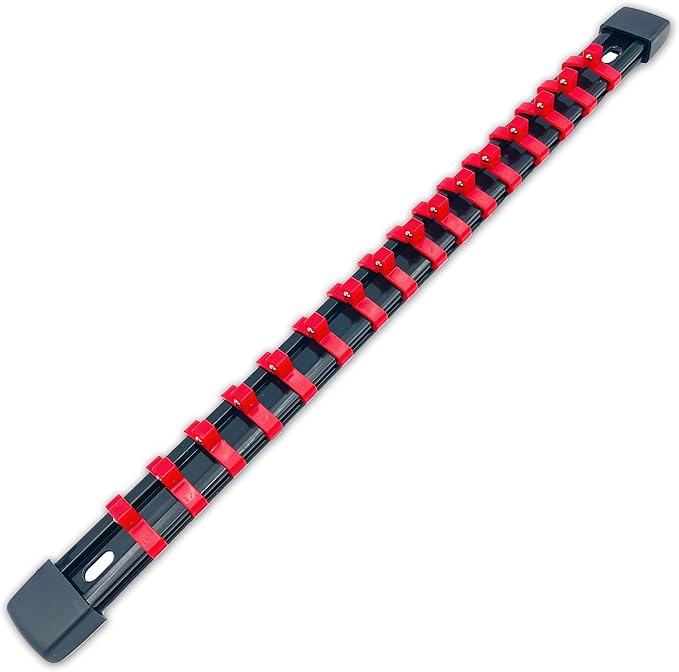 14-Inch Drive ABS Socket Organizer, Heavy Duty Socket Racks, Socket Holder Kit 14-Inch x 16 Clips Premium Quality Socket Clip Rail Holder(14-Red)