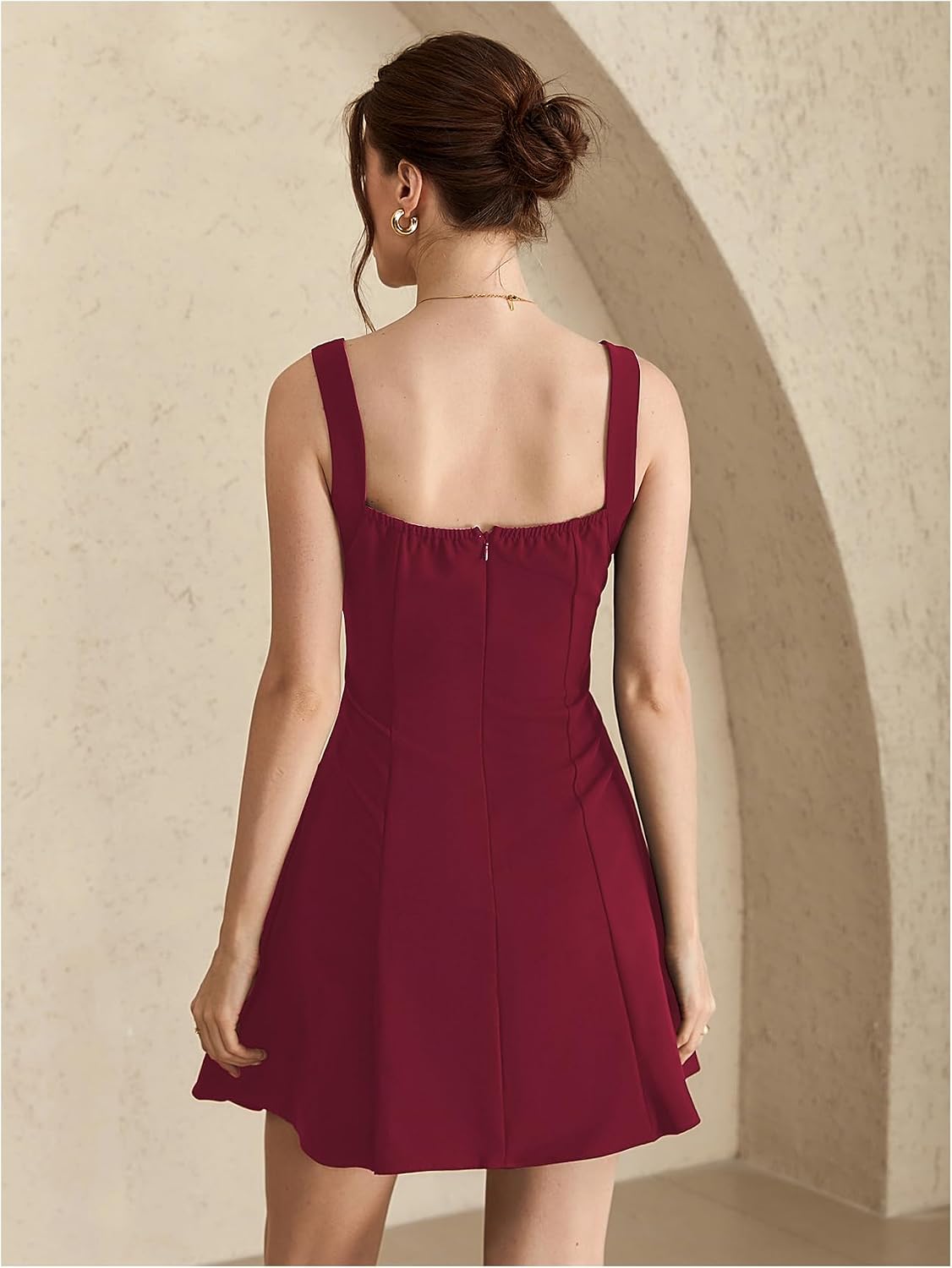 winkbay Women's Square Neck Mini Dress Sleeveless Flared A Line High Waist Elegant Flowy Dresses