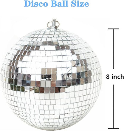 Mirror Disco Ball 8 Inch Hanging Disco Ball for Party Wedding Holiday Home Decoration, Silver