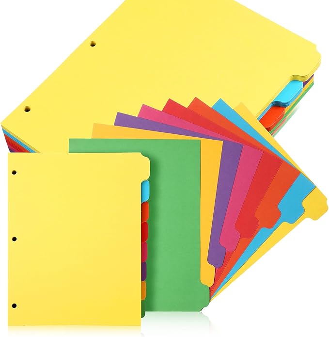 Harloon 30 Sets 3 Ring Binder Dividers with 8 Tab, 1/8 Cut Tabs 240 Blank Binder Bulk 3 Hole Punch Divider 230 GSM Heavyweight Paper for School Office Home Class(Colorful)