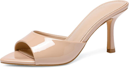 High Heel Mules for Women Slip On Open Pointed Toe Classy Patent Leather Stiletto Pumps Formal Slingback Mule Sandals Dress Walking