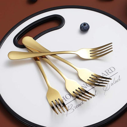 Gold Dinner Forks of 4, Berglander 7.9" Stainless Steel Titanium Shiny Gold Plating Fork Set, Forks And Spoons Silverware, Golden Table Forks Set Sturdy And Dishwasher Safe