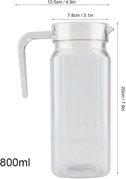 Acrylic Beverage Drink Pitcher with Lid and Handle Ribbed Striped Bottle Glassware Drinkware Water Ice Cold Dispenser for Bar Home Application(800ml)