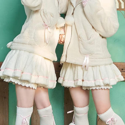 Lolitimes White Sweet Girls Womens Plush Skirt Pantskirt .