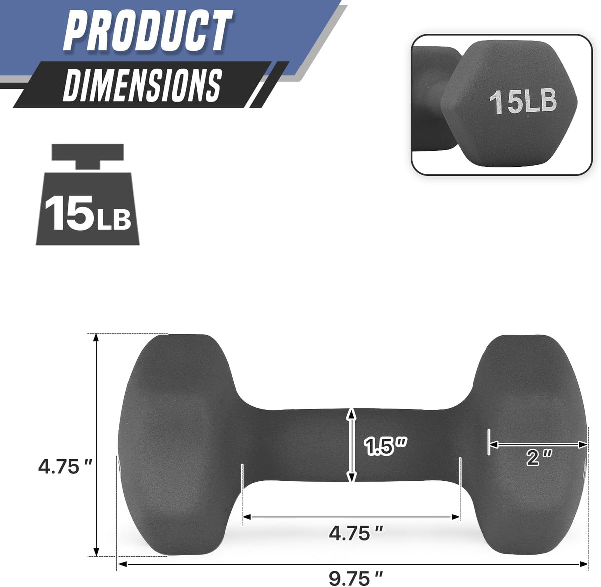 Neoprene Coated Hexagon Dumbbells, Set of 2