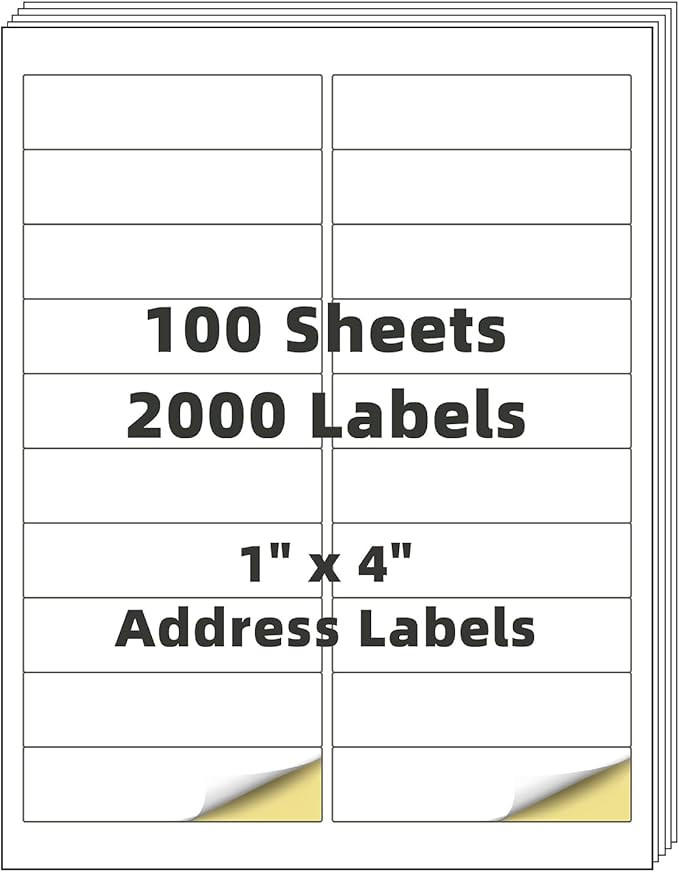 Shipping Address Labels,1" x 4" 2000 Blank Mailing Shipping Labels (20 Labels per Sheet,100 Sheets), Printable White Sticker Labels Compatible with Laser and Inkjet Printers