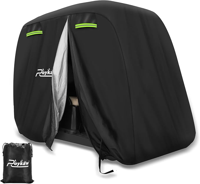 Roykaw Golf Cart Cover Compatible with EZGO, Yamaha, Club Car 24 Passengers Golf CartOoa420D Oxford Fabric Full Cover with Reflective Stripe  3 Zipper Doors,WaterproofWindproofSunproof