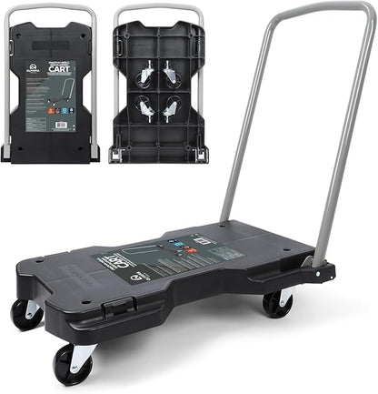 Olympia Tools Fully Folded Resin Push Cart Dolly - 330 Lb. Loading Capacity Foldable Moving Platform Cart Hand Truck - Black Collapsible Heavy Duty Folding  Rolling Flatbed Cart with 4 Swivel Wheels
