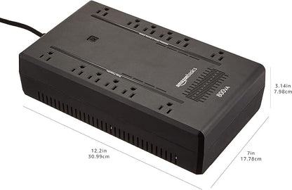 Basics UPS Battery Backup & Surge Protector, 800VA/450W, 12 Outlets, Standby Uninterruptible Power Supply, Compact, Black