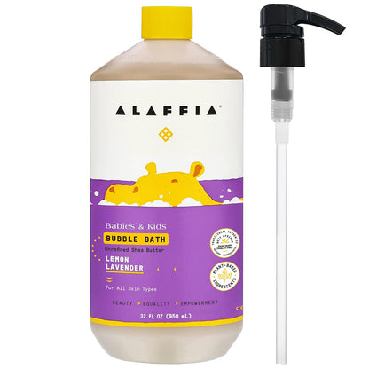 Alaffia Babies & Kids Bubble Bath, Lemon Lavender, Gentle Cleanser with Raw Shea Butter and Lemon Balm, 32 Fl Oz ( Pump not included )