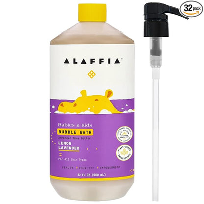 Alaffia Babies & Kids Bubble Bath, Lemon Lavender, Gentle Cleanser with Raw Shea Butter and Lemon Balm, 32 Fl Oz ( Pump not included )