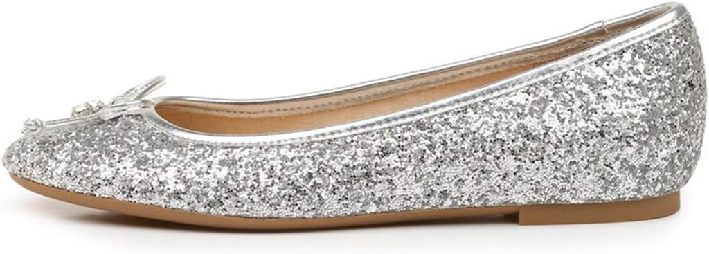 FSJ Women Cute Glitter Ballet Round Toe Flats Bowknot Decor Comfort Loafer Slip On Flat Formal Casual Evening Prom Dress Shoes Size 4-15 US