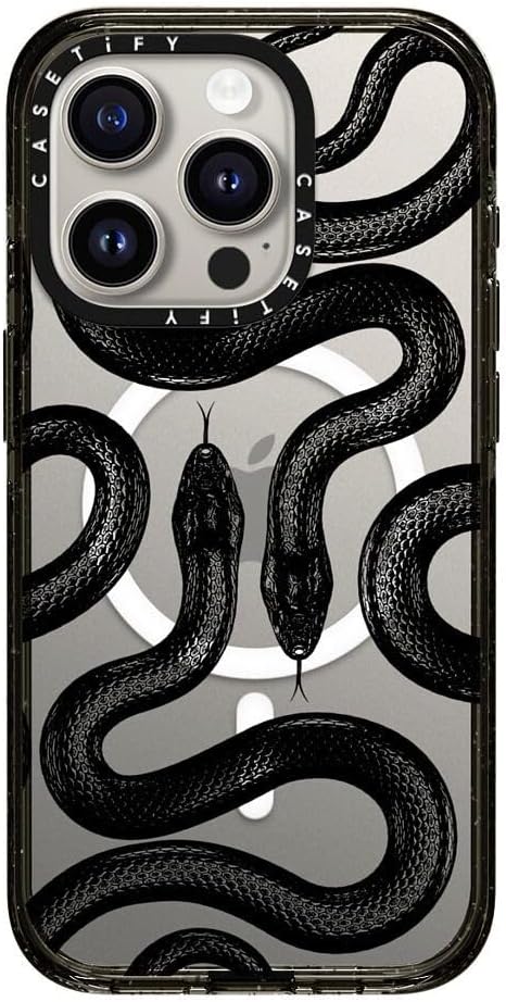CASETiFY Impact Case for iPhone 15 Pro [4X Military Grade Drop Tested / 8.2ft Drop Protection/Compatible with Magsafe] - Black Kingsnake - Clear Dark Blue