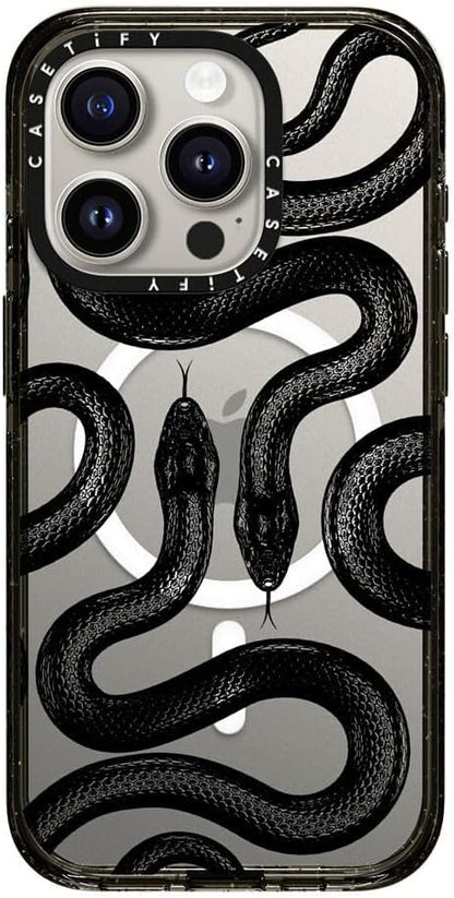 CASETiFY Impact Case for iPhone 15 Pro [4X Military Grade Drop Tested / 8.2ft Drop Protection/Compatible with Magsafe] - Black Kingsnake - Clear Dark Blue