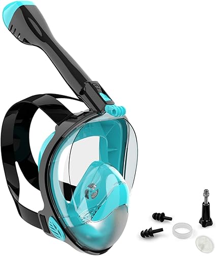 Full Face Snorkel Mask, Diving Mask for Kids and Adults,180 Panoramic View Snorkel Mask with Camera Mount, Safe Breathing, Anti-LeakAnti-Fog