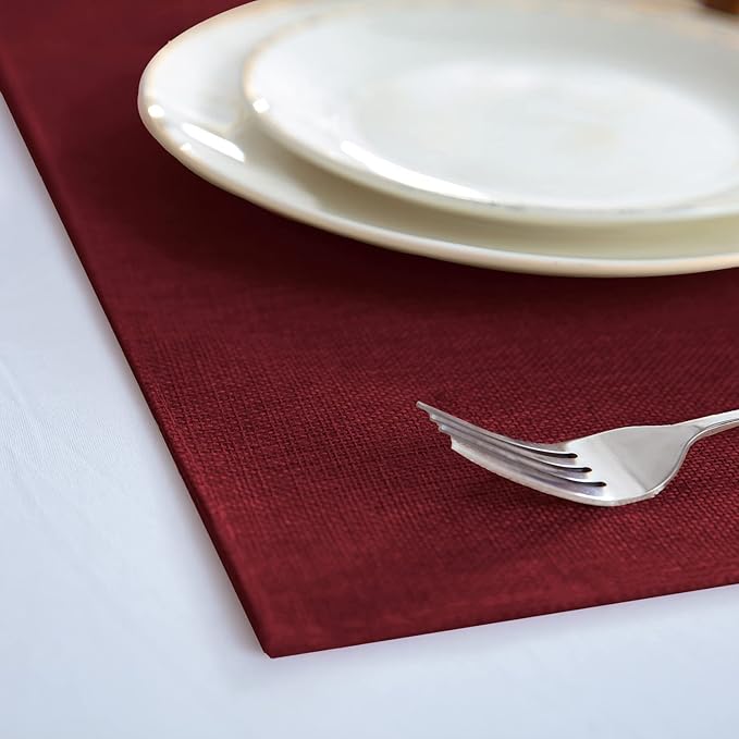 Cloth Placemats Set of 8, Linen Type Fabric Placemats Machine Washable Placemats Heat Resistant Placemats Wrinkle Free Thick Polyester Kitchen Place Mats for Dining Table (Burgundy)