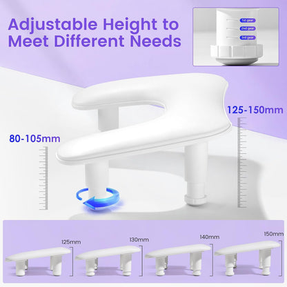 Big Arm Rest for Nails Tech, Height Adjustable, U-Shaped, White 2nd Gen, 3-Level Height Adjust, 15° Ergonomic Angle, Microfiber PU Leather, Anti-Slip Base, Tool-Free Setup for Acrylic Nails