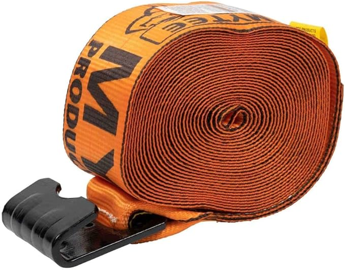 Mytee Products Winch Straps 4" x 30' - High Abrasion Orange Heavy Duty Tie Down wFlat Hook Extreme WLL 6670 lbs  4 Inch Cargo Control for Flatbed Truck Utility Trailer