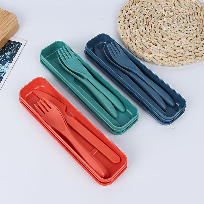 Portable Travel Cutlery Set, Reusable Knife Fork Spoon Cutlery for Travel Picnic Camping or Daily Use (red)