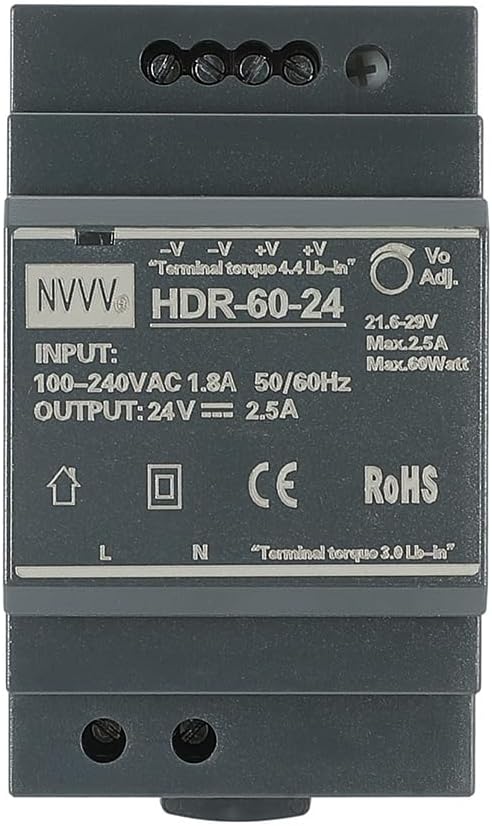 HDR-60-24 Ultra Slim Step-Shape 3SU DIN Rail Power Supply, 24Volt 2.5Amp 60Watt