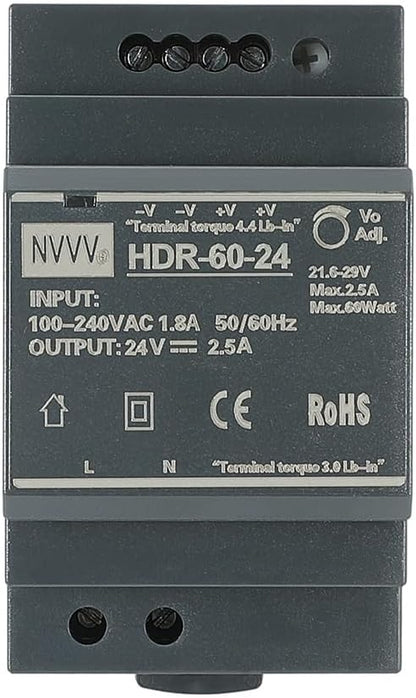 HDR-60-24 Ultra Slim Step-Shape 3SU DIN Rail Power Supply, 24Volt 2.5Amp 60Watt