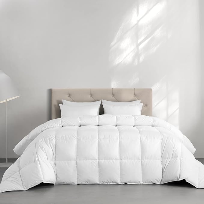 HOMBYS Feather and Down Comforter, Oversized King Comforter 120 x 128, White Extra Large Duvet Insert for All Season, 100 Cotton Cover Down Proof with Corner Tabs