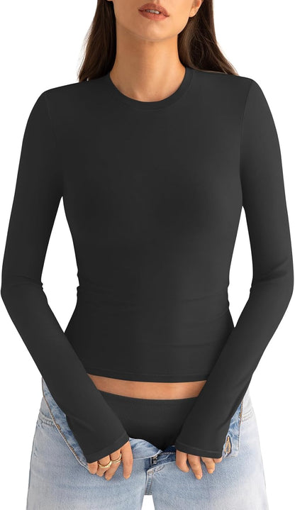 EasyGala Womens Cotton Long Sleeve Shirts Crew Neck Fitted Basic Going Out Outfits Undershirt Spring Fall Clothes 2026