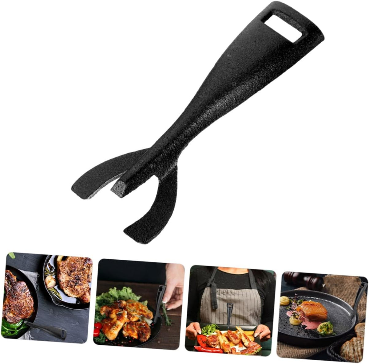 Cabilock 2pcs Cast Iron Teppanyaki Clip Set Heat Resistant BBQ Tongs for Steak and Grilling Kitchen Tool for Safe Handling of Hot Plates and Dishes