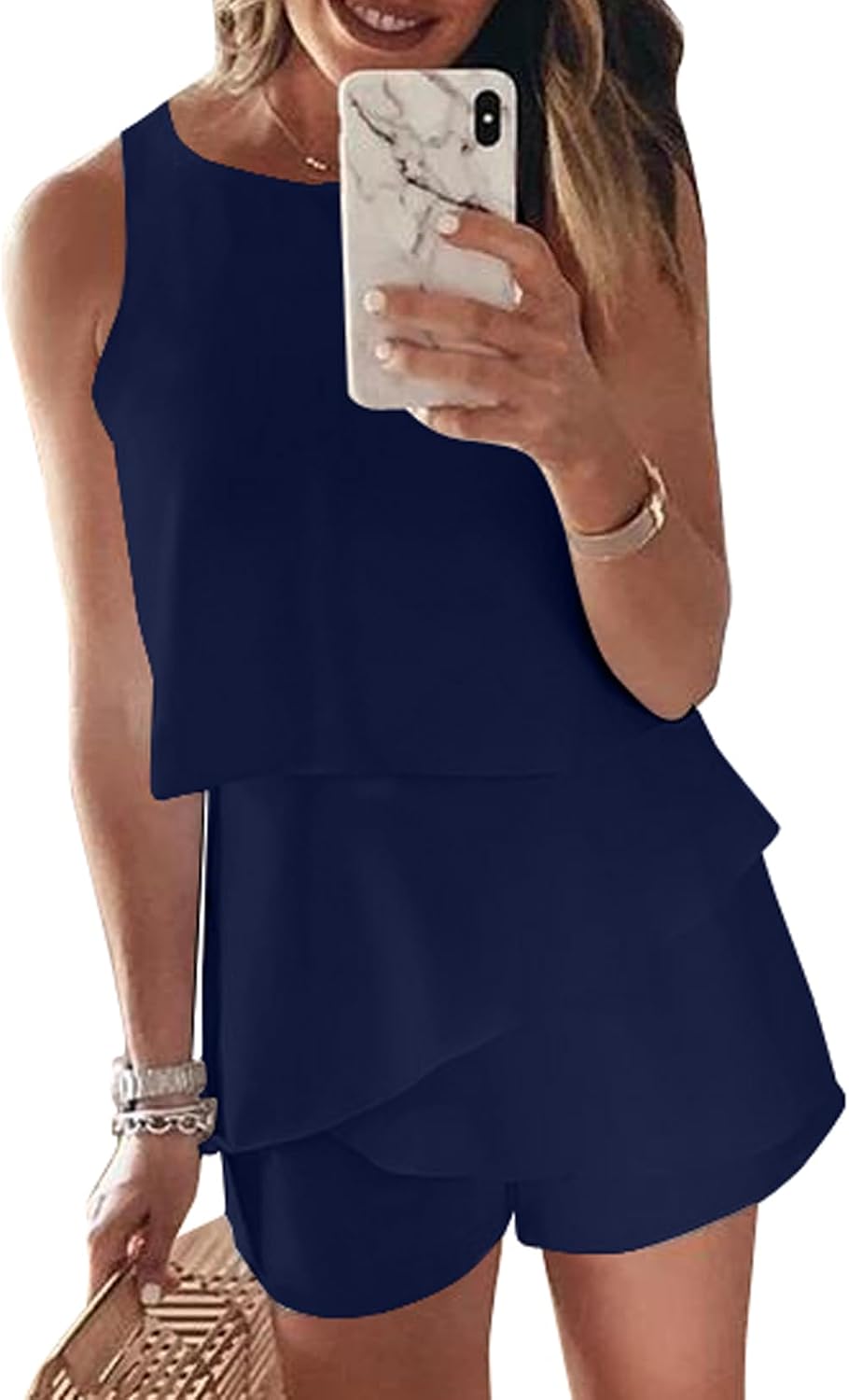 XL Dokotoo Summer Rompers for Women Dressy Short Jumpsuits,Blue,Medium | 2026 Summer Romper,Halter Neck Sleeveless Outfits,Dressy Casual One Piece,Beach Vacation Outfit,Resort Wear Navy Blue