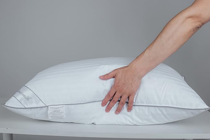 Goose Feather Down Bed Pillow for Sleeping, Hotel Collection Queen Size Soft Bed Pillow,100 Cotton Cover Queen Size Stripe White 1 Pack