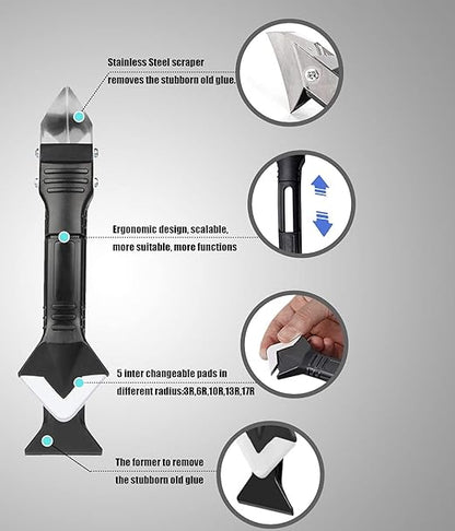 3 in 1 Silicone Caulking Tools, Glass Glue Angle Scraper, Stainless Steelhead Caulk Remover and Sealant Scraper, for Kitchen Bathroom Window and Frames Sealant Seals