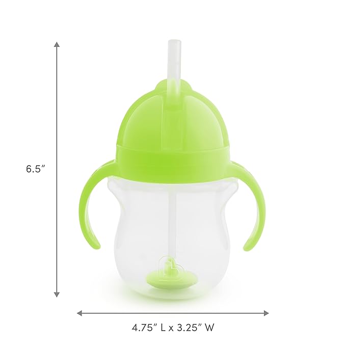 Munchkin Any Angle Sippy Cup for Toddlers, Spill Proof Weighted Straw Cup with Transition Handles for Babies 6 Months and Up, 7 Ounce, Green
