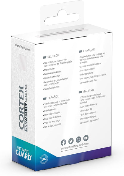 Ultimate Guard Cortex Outer Card Sleeves, 100 Standard Size TCG Sleeves, 66 x 91mm, Transparent Back, Matte Finish, No PVC & Acid-Free, High Clarity