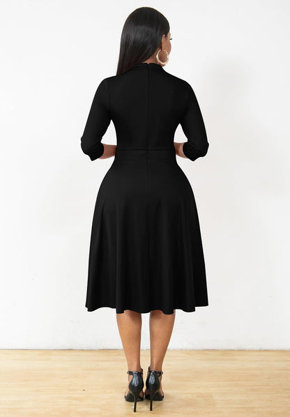 Versatile, stretchy, high-quality dress with flattering, comfortable fit; suitable for work, church, and various occasions.
